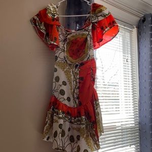 Orang and gold dress